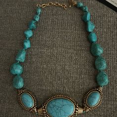 Received As A Gift In 2014. Never Worn And Still In Box With Card Elegant Turquoise Necklace For Gift, Blue Jeweled Necklaces As Gifts, Elegant Turquoise Necklace, Blue Turquoise Necklace With Stones, Blue Turquoise Necklace With Natural Stones, Unique Blue Turquoise Necklace With Stones, Elegant Blue Turquoise Necklace For Gift, Unique Blue Jeweled Jewelry, Elegant Oval Blue Turquoise Necklace