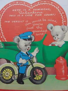 there is a card with a teddy bear riding a motorcycle and another bear on the bike