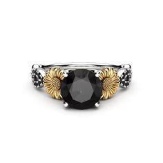 Regálale un pedazo de sol regalándole este impresionante anillo de compromiso de girasol con diamantes negros. Es perfecto para vuestra feliz unión y es una indicación de vuestra adoración y lealtad hacia ella. Sunflower Engagement Ring, Ring For Women Unique, Black Diamond Solitaire Ring, Women Nature, Black Diamond Engagement Ring, Black Diamond Solitaire, Black Diamond Jewelry, Gold Flower Ring, Black Engagement Ring