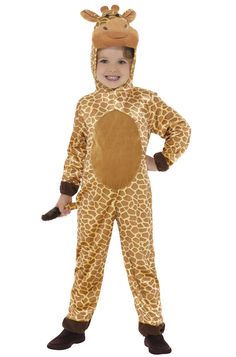 a little boy wearing a giraffe costume