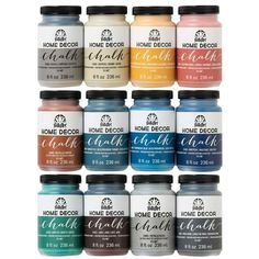 twelve jars of home decor chalk in various colors