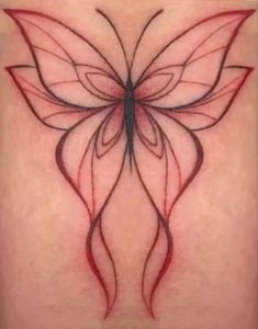 #tattoo #tattooideas #tattoosforwomen #tattoodesign #butterfly #butterflytattoo #redinktattoo #aesthetic #prettytattoo #girltattoo #pretty #unique #uniquetattoos Majestic Butterfly Tattoo, Butterfly Tats, Red Butterfly Tattoo, Blue Ink Tattoos, Butterfly Back Tattoo, Waist Tattoos, Underboob Tattoo, Petite Tattoos, Red Ink Tattoos