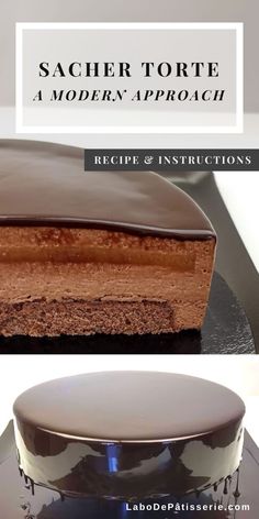 an image of a chocolate cake with the words sacher torte and modern approach