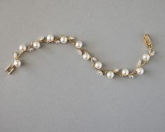 Pearl and CZ Leaves Bracelet Gold Bridal Hair Accessories, Leaves Bracelet, Bridal Bracelet Pearl, Cz Bracelet, Leaf Bracelet, Bridal Bracelet, Pearl Set, Matching Necklaces, Bridal Hair Accessories