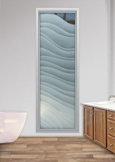 Frosted Glass Window - Dreamy Waves - 2D Enhanced - Sans Soucie Art Glass Etched Glass Windows, Glass Fireplace Screen, Decorative Window Treatments, Door Glass Inserts, Window Glass Design, Front Door Interior, Wine Cellar Door, Frosted Glass Window, Glass Plaques