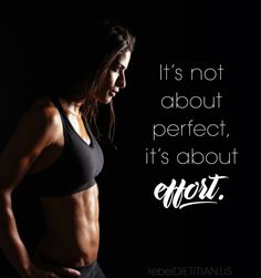 a woman with her arms on her hips and the words it's not about perfect, it's about effort