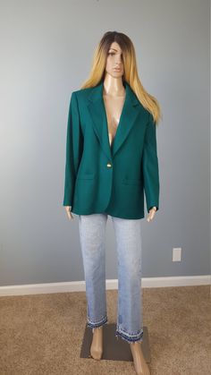 "This jacket is so amazingly beautiful in a gorgeous hunter green fully lined shoulder pads. Brand: Koret Made in the USA ( Union made ILGWU) Marked size: 12 Measurements: Bust: 40\" Waist:38\" Shoulders: 17\" Sleeves length: 24\" Length: 28\" Condition: Excellent condition All Sales are final. No returns , exchanges or cancellations on orders. Please review shop policies." Green Blazer For Semi-formal Fall Events, Green Blazer For Semi-formal Fall Occasion, Green Winter Outerwear For Semi-formal Occasions, Winter Green Semi-formal Outerwear, Green Fall Blazer For Semi-formal Occasions, Green Outerwear For Semi-formal Winter Occasions, Green Semi-formal Winter Outerwear, Classic Green Semi-formal Outerwear, Semi-formal Green Fall Outerwear