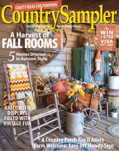 the front cover of country sampleer magazine with fall decorations and autumn decor on it