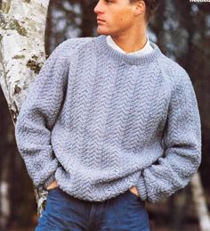 "Man's Cable Textured Aran Round neck Sweater  34\" - 44\"   Aran 12 Ply Worsted wool- Knitting Pattern PDF  Download ALL PATTERNS ARE IN ENGLISH ONLY-PLEASE BE AWARE OF THIS" Mens Sweater Knitting Pattern, Mens Fall Outfits, Aran Knit, Jumper Patterns