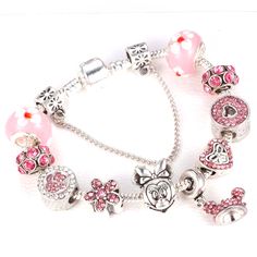 Minnie Mouse Disney Theme Pink Charms Bracelet, Fits Pandora, Womens Costume Jewelry. Comes With All Charms, Silver, New. Available In 7.5 Inches And 8.3 Inches Disney Silver Jewelry For Birthday, Cute Silver Charm Bracelet For Birthday, Pink Disney Jewelry For Gift, Pink Disney Jewelry For Gifts, Disney Style Pink Jewelry Gift, Silver Disney Charm Bracelet Gift, Silver Disney Charm Bracelet As A Gift, Disney Silver Bracelet Gift, Silver Disney Bracelet For Gift