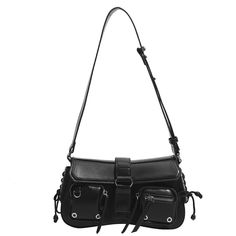 PRICES MAY VARY. Metal Punk Shoulder Bag Size: 11.02(l)*2.76(w)*5.9(h)inch/28*7*15cm.Crossbody shoulder strap, adjustable and detachable. Material: Faux leather surface and shoulder straps, waterproof and dust-proof.Durable and stiff, will not be soft collapsed after long time use.Machine washable. Quite Roomy: Zipper closure, safe and easy to lead you a quick access into the pockets.Enough space for women to carry cell phone, purse, card holder, power bank, make up accessories, pens and etc. Me Trendy Bags For Women, Moda Hippie, Punk Women, Trendy Bags, Trendy Shoulder Bag, Vintage Punk, Estilo Punk, Fancy Bags, Baguette Bag