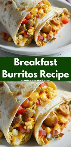 breakfast burritos with corn, tomatoes and cheese