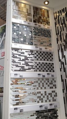 a display case filled with lots of different types of tile