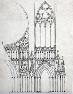 an architectural drawing of a gothic cathedral