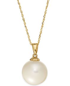 Timeless style. This classic 14k gold pendant features a cultured freshwater pearl (11mm) that makes a simple statement. Approximate length: 18 inches. Approximate drop: 3/4 inch. Luxury 22k Gold Necklace With Pearl Drop, Classic White 14k Gold Necklace, Formal White 14k Gold Necklace, Classic 14k Gold Round Necklace, Classic 14k Gold Necklace, Luxury 14k Gold Pearl Pendant Jewelry, Luxury 14k Gold Jewelry With Pearl Pendant, Classic Yellow Gold Necklaces, Classic White Jewelry Stamped 14k