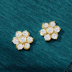 Ross-Simons - 1.00 ct. t. w. Diamond Flower Earrings in 14kt Yellow Gold. Pretty and graceful, these flower earrings shine with 1.00 ct. t. w. round brilliant-cut diamonds. Set in 14kt yellow gold. Post/clutch, diamond flower earrings. Diamond birthstones are the perfect gift for April birthdays. Classic Cluster Earrings With Diamond Accents In Flower Shape, Classic Flower Earrings With Brilliant Cut, Classic Flower-shaped Brilliant Cut Earrings, Classic Diamond Cluster Earrings With Flower Shape, Classic Diamond Flower Cluster Earrings, Brilliant Cut Flower Earrings For Anniversary, Classic Flower Shaped Earrings With Prong Setting, Classic Flower Earrings With Prong Setting, Flower Shaped Diamond Earrings With Prong Setting For Anniversary