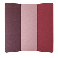 three panels with different colors and sizes on each panel, one in red, the other in pink