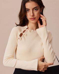 Free shipping on orders over $69. Shop The Beige Ribbed Cut Out Bowknot Knit Top - beige - one size at RIHOAS. Beige Ribbed Knit Top, Luxury Chic Knit Top With Ribbed Neckline, Luxury Ribbed Neckline Knit Top For Work, Luxury Knit Top With Ribbed Neckline And Short Sleeves, Luxury Cream Tops With Ribbed Neckline, Luxury Chic Knit Top In Neutral Color, Luxury Women's Top With Ribbed Neckline, Luxury Knit Tops With Ribbing, Luxury Cream Ribbed Top