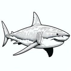 a black and white drawing of a shark