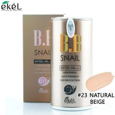 Perfect Cover Snail BB Cream 50g #23 Natural Beige ▶ Brand : EK ▶ Country of origin : Republic of Korea ▶ Target Area : Face ▶ Skin Type : All Skin Types ▶ Condition : 100% Brand-new with original box ▶ Capacity : 1.7 oz / 50g ▶ Product description  Ekel BB Cream SPF 50 PA +++ is an anti-aging BB cream with a high UV protection factor. This cream restores elasticity and moisturizes the skin, regulates the water-fat balance, and slows down the aging process. Thanks to the plastic texture, the cre Beige Korean, Korean Cosmetic, Plastic Texture, Skin Imperfection, Enlarged Pores, Korean Cosmetics, Aging Process, Bb Cream, Skin Conditions