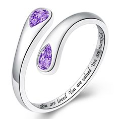 PRICES MAY VARY. Valentines Birthstone Trendy Rings for Teens : Thumb open ring "You are loved You are valued You are beautiful" engraved on the ring， it is a specrial adjustable fashion for women teen Birthstone Rings for Teen Birthday Gifts: the adjustable ring have two CZ, perfect for any gift giving occasion, great gift for girlfriend, wife, daughter, mom or friends on Christmas day, birthday, valentines day Valentines Day Birthstone Teen Ring Material: fidget ring is made of 925 sterling si Mother's Day Gift Birthstone Ring In Sterling Silver, Mother's Day Open Birthstone Ring Gift, Adjustable Silver Birthstone Ring For Valentine's Day, Silver Rings For Mother's Day Birthday Gift, Silver Rings For Valentine's Day Birthday Gift, Silver Ring Jewelry For Birthday Gift, Silver Rings For Birthday And Valentine's Day, Open Ring Jewelry For Birthday And Mother's Day, Silver Open Ring For Birthday