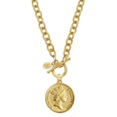 Queen Elizabeth Coin on Gold Chain Necklace-Susan Shaw-Swag Designer Jewelry Susan Shaw, Lara Spencer, Toggle Necklace, Coin Necklace, Gift Card Sale, Gold Chain Necklace, Queen Elizabeth, Gold Chain, Gold Chains