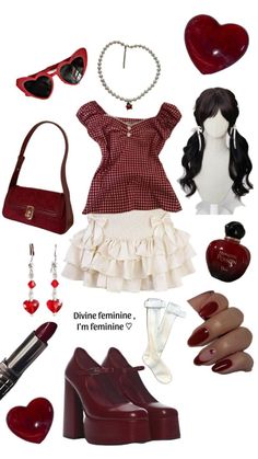 Red And Beige Outfit, Cherry Outfit Ideas, Cherry Red Outfit, Red Outfit, Fashion Fits, Teen Fashion Outfits