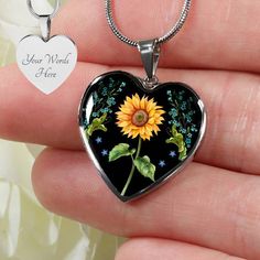 Personalized Sunflower Necklace, Sunflower Gift, Sunflower Pendant – Elephantsity Sunflower Hearts, Clay Pendants, Bohemian Style Jewelry, Pretty Jewelry Necklaces, Sunflower Jewelry, Sunflower Gifts, Sunflower Pendant, Sunflower Necklace, Heart Pictures