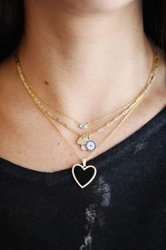 One of a Kind Necklaces - Dainty to Chunky | J. Landa Jewelry Evil Eye Hamsa, Dainty Gold Jewelry, Dainty Diamond Necklace, Heart Charm Necklace, Jewelry Words, Squash Blossom Necklace, Everyday Necklace, Evil Eye Necklace, Necklace Dainty