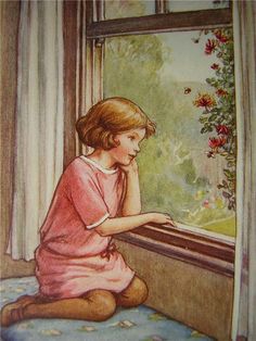 Cicely Mary Barker Cover Picture, Looking Out The Window, Illustration Vintage, Art Et Illustration, Dessin Adorable