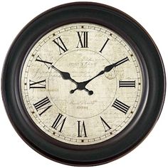 an old clock with roman numerals is shown on a white background and black frame