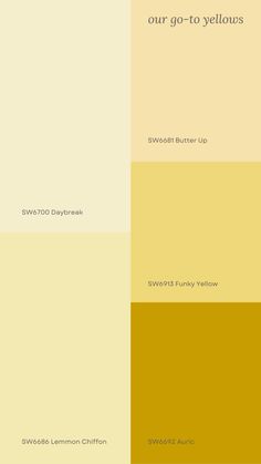 four different shades of yellow and brown with the words, our go - to yellows