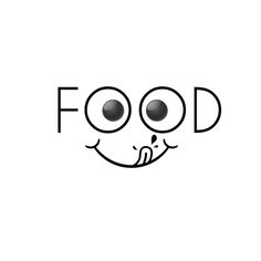 a black and white photo with the word food written in it's eyes,