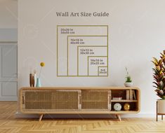 the wall art size guide is displayed in an empty room