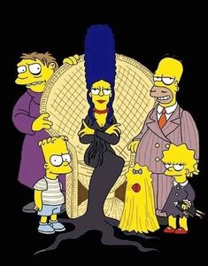 the simpsons family is sitting in a chair