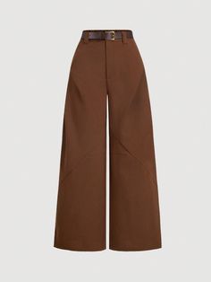 Women's Solid Color Pleated Wide Leg Autumn Pants,Khaki Women Pants, Women Dress Pants, Women's Solid Color Front Button Minimalist Casual Pants, Free Leash Brown Elegant   Woven Fabric Plain Wide Leg Non-Stretch  Women Clothing, size features are:Bust: ,Length: ,Sleeve Length: Dark Academia Pants, Women Dress Pants, Autumn Pants, Khaki Pants Women, Fall Pants, Elegant Dresses Long, Plus Size Pants, Women Pants, Womens Dress Pants