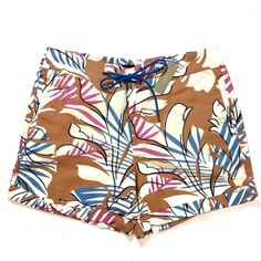 J.Crew Desert Oasis Linen Blend Board Shorts Design Of These Shorts Are Based On Board Shorts From The 80’s - With All The Old Authentic Details But A New Modern Rise Covered In A Retro Tropical Print. Zip Up With Lace Tie Front. Two Front Pockets Two Back Pockets Cuffed Hem. Linen/Cotton Size: 6 Length 15.5” Rise 11” Inseam 5” Waist 16” All Measurements Are Approximate. New With Tag. Casual Cotton Bottoms With Tropical Print, Beige Bottoms For Poolside Summer Wear, Summer Beige Bottoms For Poolside, Casual Brown Swimwear For Vacation, Relaxed Fit Brown Beach Bottoms, Beige Bottoms For Poolside Spring Season, Summer Beachwear Bottoms In Brown, Brown Relaxed Fit Beach Bottoms, Brown Bottoms For Beach Vacation