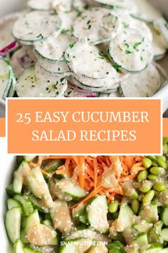 cucumber salad recipe with text overlay that reads 25 easy cucumber salad recipes