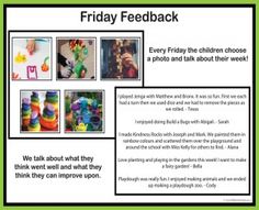 the flyer for friday feedback is shown with pictures of children's handprints