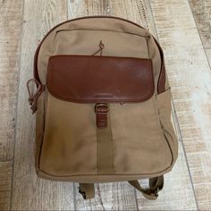 Woolrich Top Zip Backpack Brand New! See Photo For Description Brown Leather Trim Standard Backpack, Classic Beige Backpack For Everyday Use, Everyday Leather Trim Backpack, Beige Backpack With Leather Trim For Everyday Use, Everyday Beige Backpack With Leather Trim, Everyday Backpack With Leather Trim, Brown Canvas Softback Bag, Brown Rectangular Backpack With Leather Trim, Classic Backpack With Leather Trim