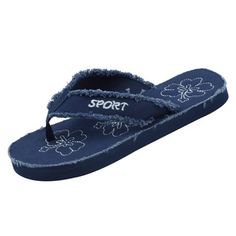 The flip flops have a canvas thong Sandals Size: 11.  Color: Blue.  Gender: female.  Age Group: adult. Navy Sandals, Comfy Sandals, Sandals For Women, Blue Gender, Thong Sandals, Flip Flop, Flip Flop Sandals, Clothing And Shoes, Womens Sandals