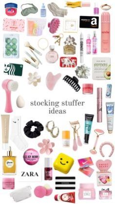 a poster with lots of different items and text on it that says stocking stuff ideas