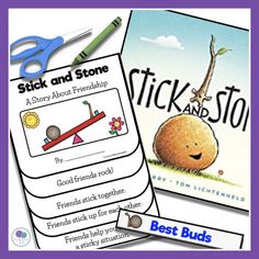 two books about stick and stone with scissors on the front one is for children to read