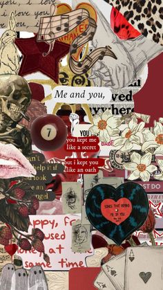 a collage of images with hearts, flowers and other things