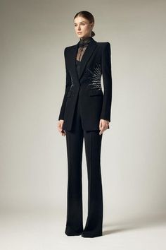 Cienne A-line V-Neck Crepe Blazer | MEAN BLVD Luxury V-neck Blazer For Office, Elegant Tailored V-neck Blazer, Luxury Single-breasted V-neck Blazer, Luxury Black V-neck Pantsuit, Luxury Single-breasted Black Blazer, Crepe Blazer, Mean Blvd, Black Ties, Formal Suits