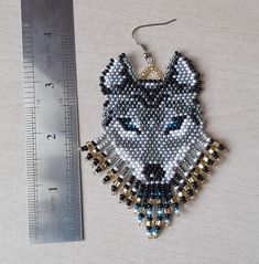 Wolf Earrings, Grey Earrings, Gray Earrings, Earrings Beaded, Large Earrings, Earrings Boho, Boho Earrings, Beaded Earrings, Ukraine