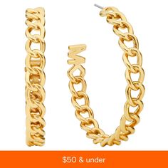 in stock Gold Chain Link Jewelry With Gold-tone Hardware, Gold-tone Small Hoop Earrings, Elegant Michael Kors Metal Jewelry, Modern Michael Kors Jewelry For Gift, Michael Kors Modern Jewelry For Gifts, Gold-tone Hoop Metal Jewelry, Gold-tone Round Earrings, Elegant Gold Chain Link Hoop Earrings, Modern Michael Kors Gold Jewelry