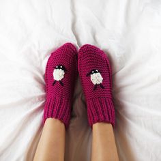 Beautiful fuscia hand knitted little lamb socks! Definitely one of our favorites! As with all our hand-knitted items, these are unique and guaranteed to get some attention! Knitted with 100% cotton yarn and love! ♥ Fits US women's sizes 6.5-8.5. ♥ Made with 100% cotton yarn. ♥ Keep your feet warm and cozy year round! ♥ The perfect home outfit accessory! ♥ Great gift idea! ♥ Free shipping! ♥ No returns/exchanges (these are handmade and unique!) ♥ Ships in 2 days! ♥ Hand wash cold, hang dry. NO BL Chunky Slippers, Comfy Home, Sock Lovers, Hand Knit Socks, Comfy Socks, Socks Gift, Knitted Socks, Crochet Socks, Cozy Gift