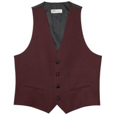 A burgundy wool vest. Classic Sleeveless Wool Outerwear, Business Wool Sleeveless Vest, Brown Wool Vest For Business, Classic Burgundy Suits For Fall, Formal Wool Vest For Fall, Wool Vest For Formal Fall Occasions, Fitted Wool Vest For Fall, Formal Winter Sleeveless Vest, Fitted Business Vest For Fall