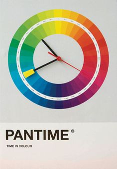 a clock with the words pantime on it in front of a white background that says,